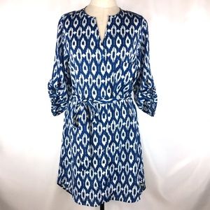 Anthro Blue White Ikat Frequencies Shirt Dress Sm